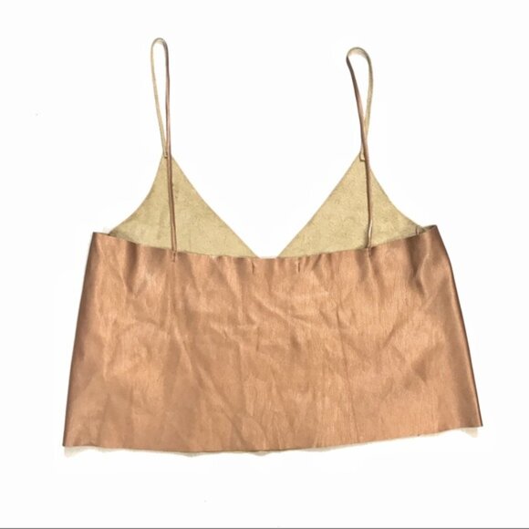 Zara gold rose faux leather crop top Sz Xs - Picture 3 of 9